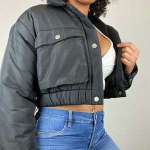 Cropped Puffer Jacket, Black